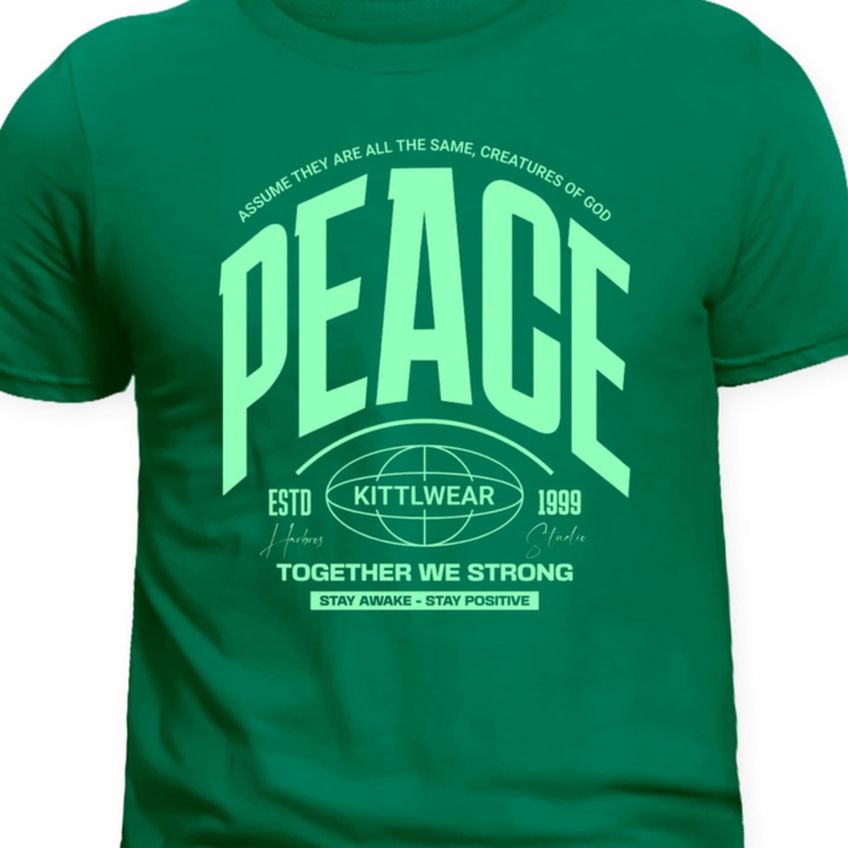 Camiseta Casual Em Algodão Manga Curta Estampa Peace Tecido Leve Confortável Macia Casual - imagem 3