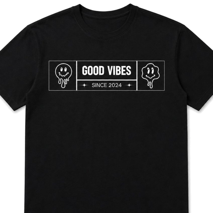 Camiseta Manga Curta Masculina Em Algodão Estampa Good Vibes Tecido Leve Respirável Dia A Dia - imagem 3
