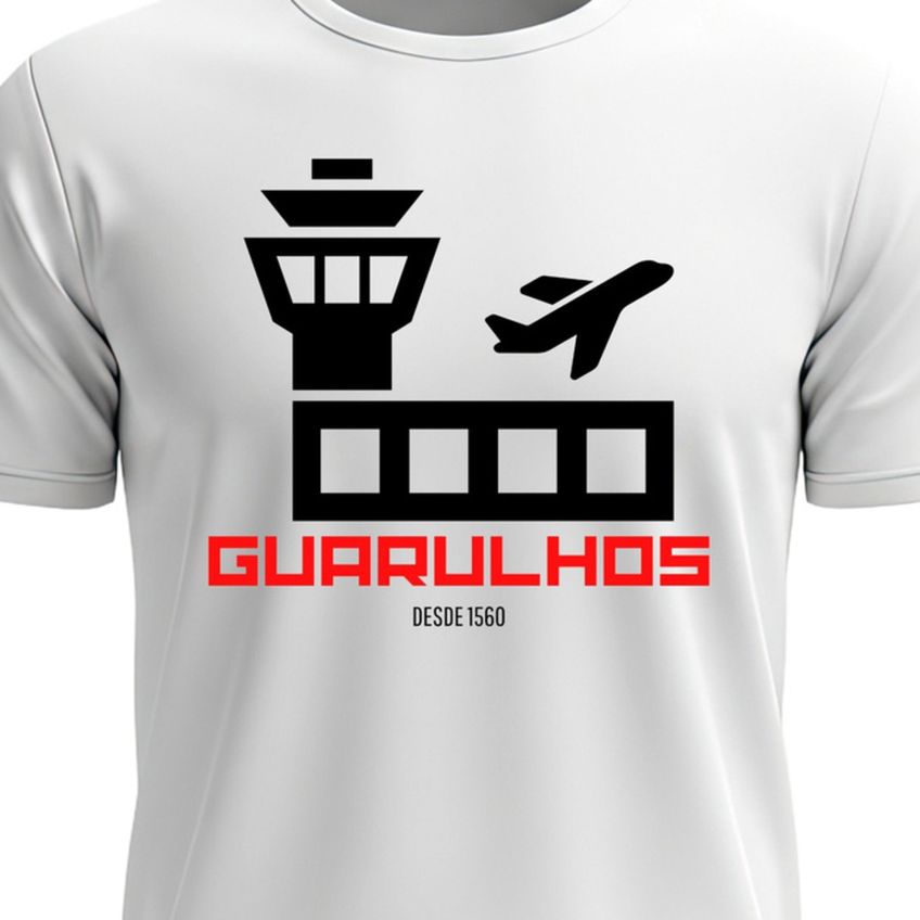 Camiseta Manga Curta Algodão Macio Estampa Aeroporto Guarulhos Leve Confortável Respirável Moderna - imagem 3