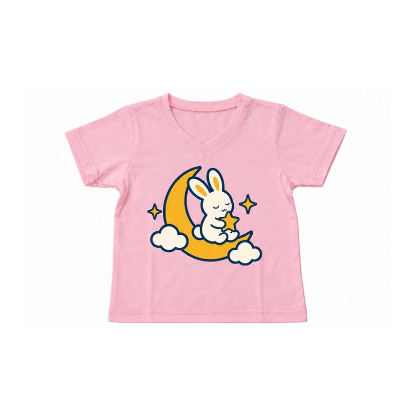 Conjunto Infantil Menina Camiseta E Shorts Básico Em Algodão Estampa Coelhinho Macio Leve Confortável Fofo - imagem 2