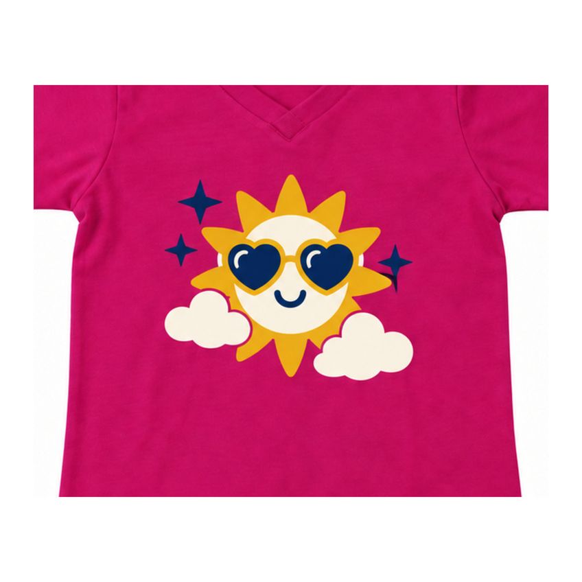 Conjunto Camiseta E Shorts Infantil Menina Básico Em Algodão Macio Estampa Sol Verão Dia A Dia - imagem 3