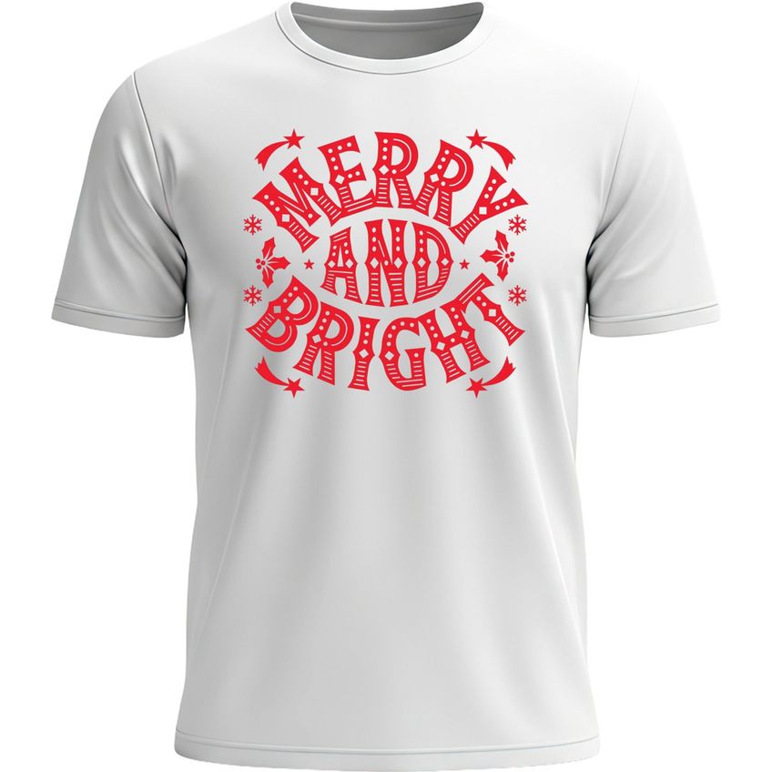 Camiseta Em Algodão Masculina Manga Curta Gola Redonda Estampa Merry And Bright Macia Respirável - imagem 2