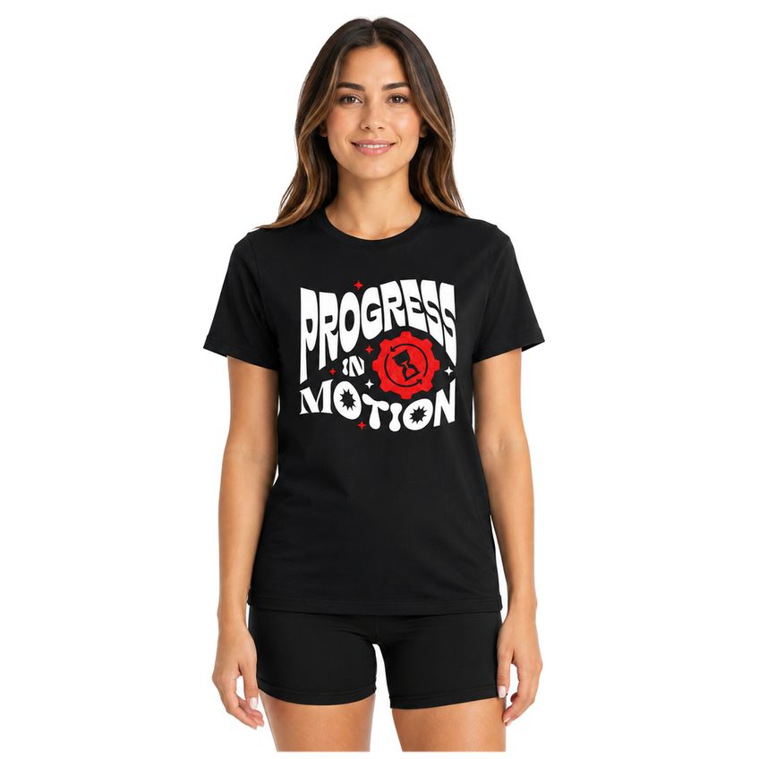 Camiseta Manga Curta Em Algodão Gola Redonda Estampa Progress In Motion Macia Leve Verão - imagem 2