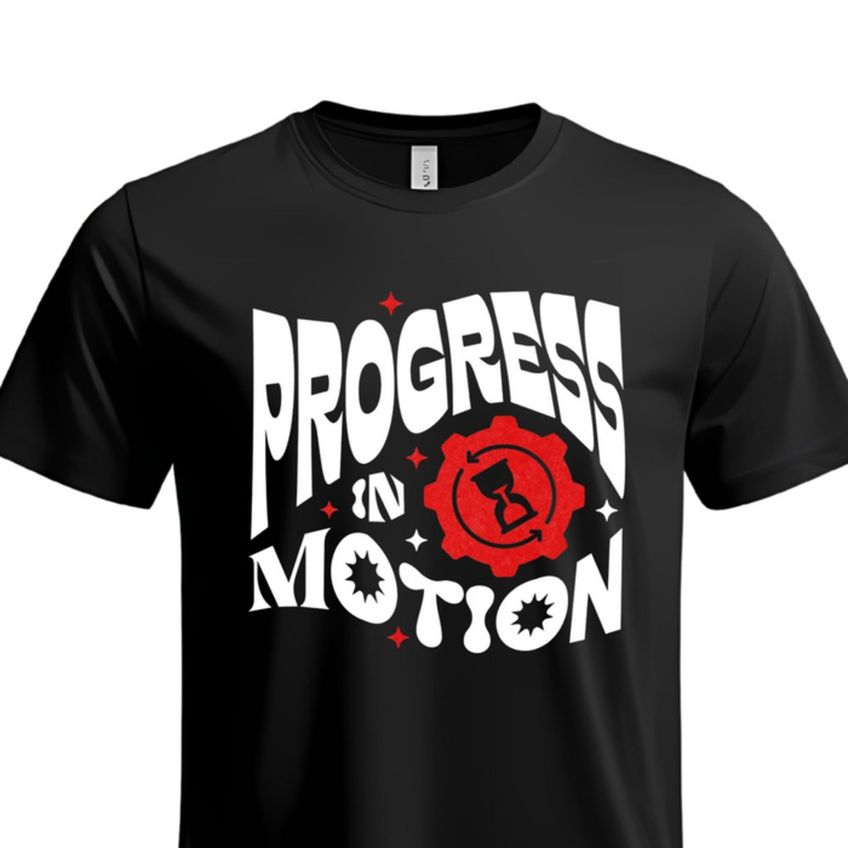 Camiseta Manga Curta Em Algodão Gola Redonda Estampa Progress In Motion Macia Leve Verão - imagem 3