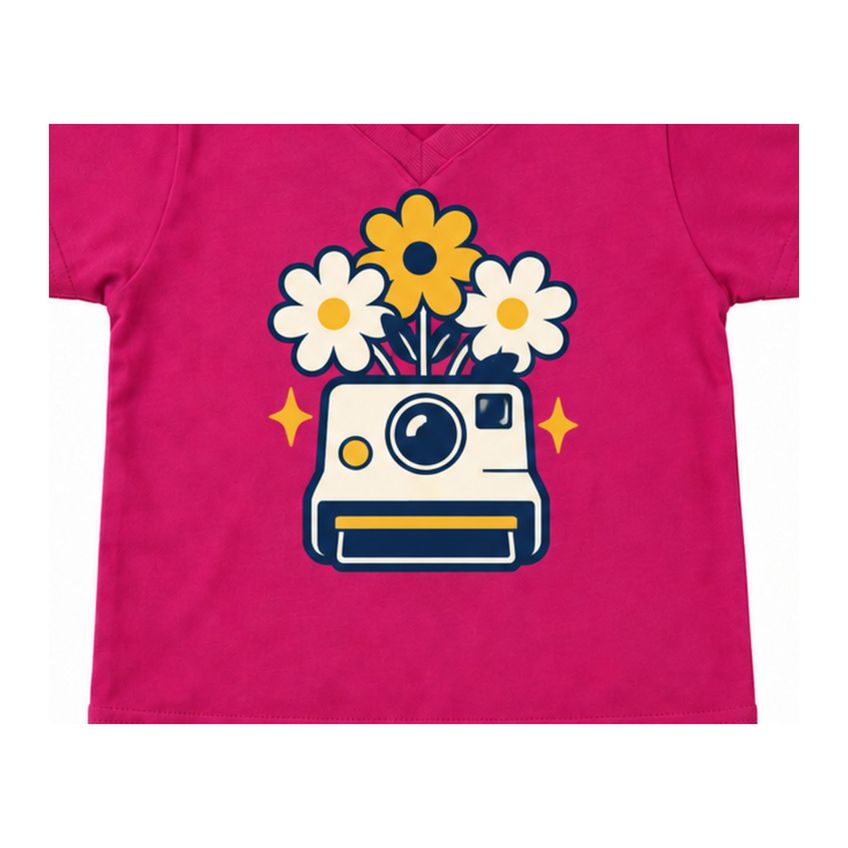 Conjunto Camiseta E Shorts Infantil Menina Basico Em Algodão Macio Estampa Camera Verão Dia A Dia - imagem 3