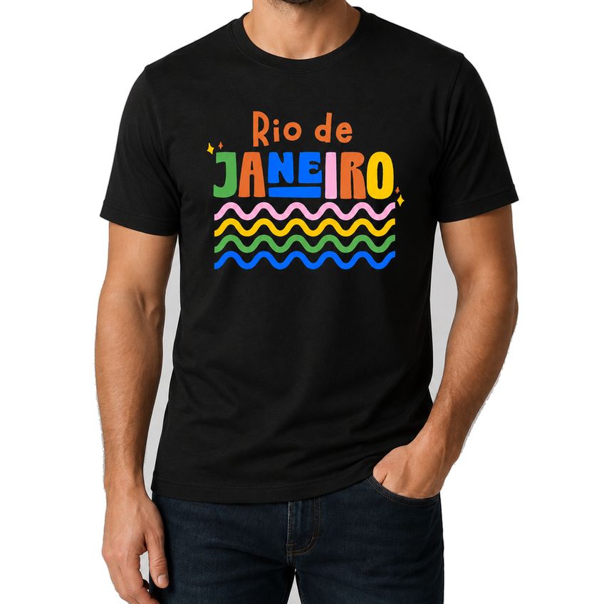 Camiseta Manga Curta Algodão Macio Estampa Rio De Janeiro Leve Confortável Verão Dia A Dia Respirável - imagem 2