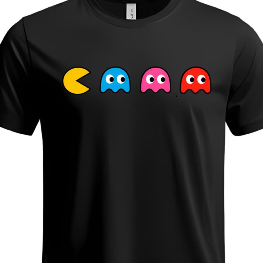 Camiseta Básica Manga Curta em Algodão Estampa Pac-Man Leve Confortável Gola Redonda Verão - imagem 3