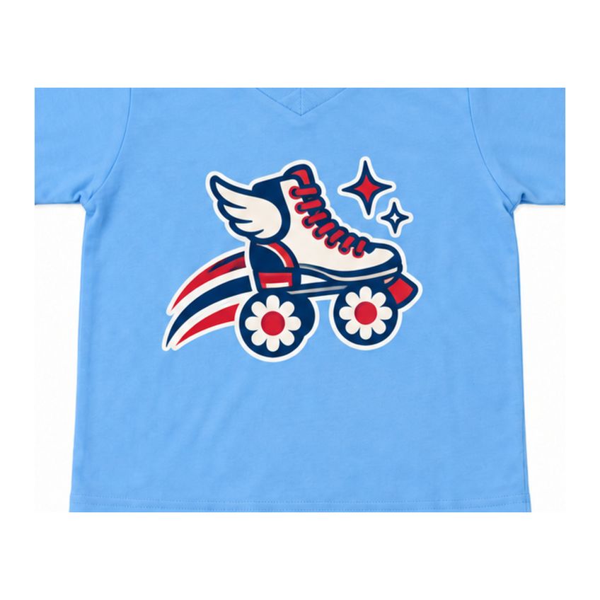 Conjunto Infantil Menina Básico Algodão Camiseta E Shorts Estampa Patins Macio Leve Confortável Casual Verão - imagem 3