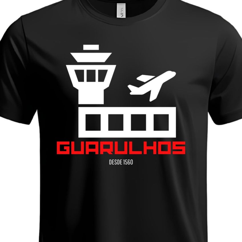 Camiseta Manga Curta Algodão Macio Estampa Aeroporto Guarulhos Leve Confortável Respirável Moderna - imagem 3