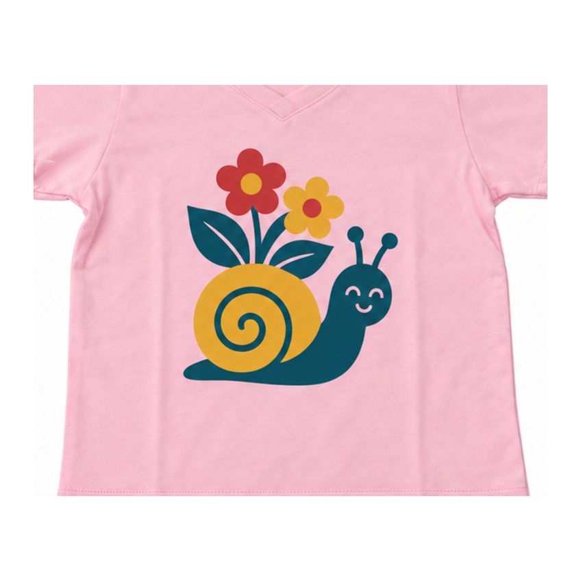Conjunto Infantil Menina Camiseta E Shorts Básico Em Algodão Estampa Caracol Macio Leve Confortável Fofo - imagem 3