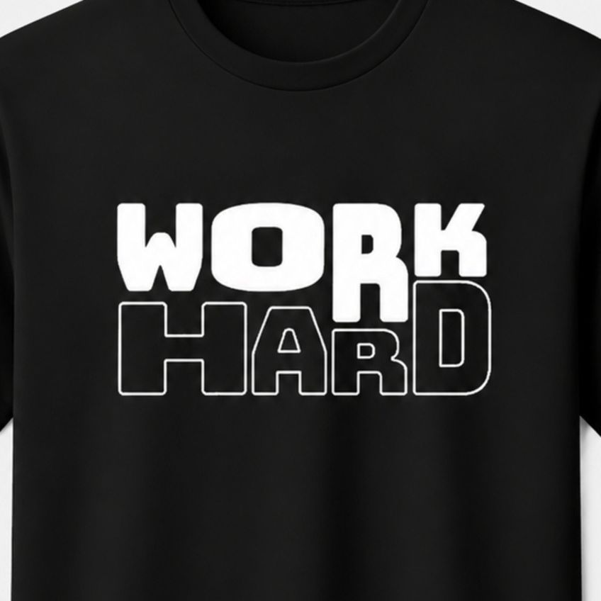 Camiseta Básica Manga Curta em Algodão Estampa Work Hard Leve Confortável Casual Dia A Dia - imagem 3