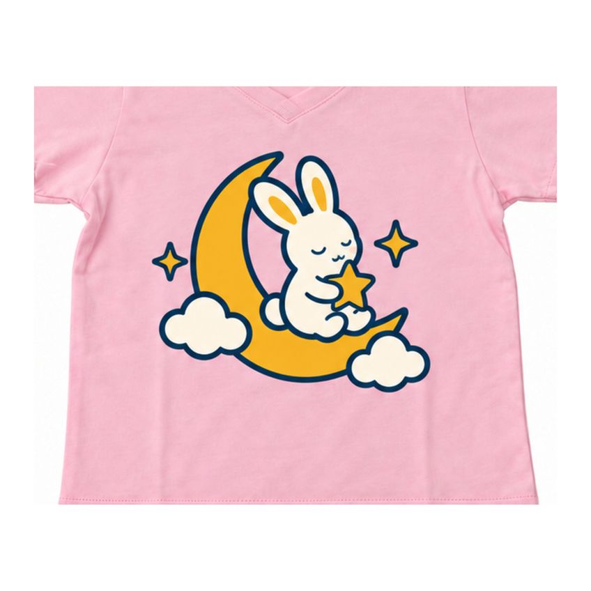 Conjunto Infantil Menina Camiseta E Shorts Básico Em Algodão Estampa Coelhinho Macio Leve Confortável Fofo - imagem 3