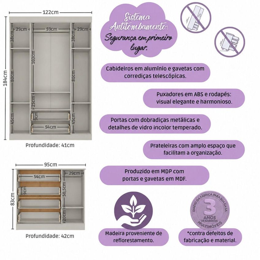 Quarto Infantil Completo Com Minicama Montessoriana E Colchão Incluso Pirulito Multimóveis MP4905 Off White - imagem 3