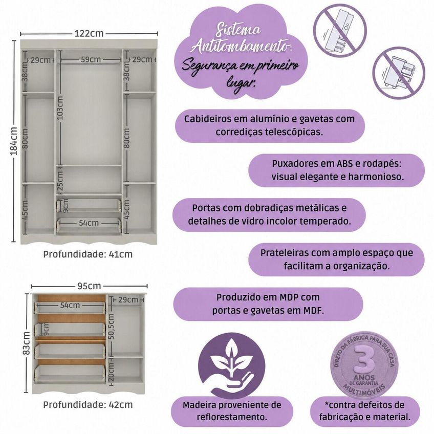 Quarto Infantil Completo Com Minicama Montessoriana Doçura Multimóveis MP4882 Off White - imagem 3