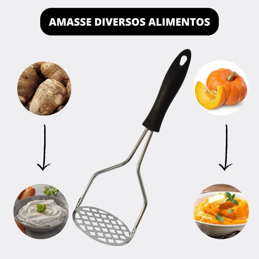 Espremedor Manual De Batatas Inox Para Purê E Feijão Legumes - imagem 3
