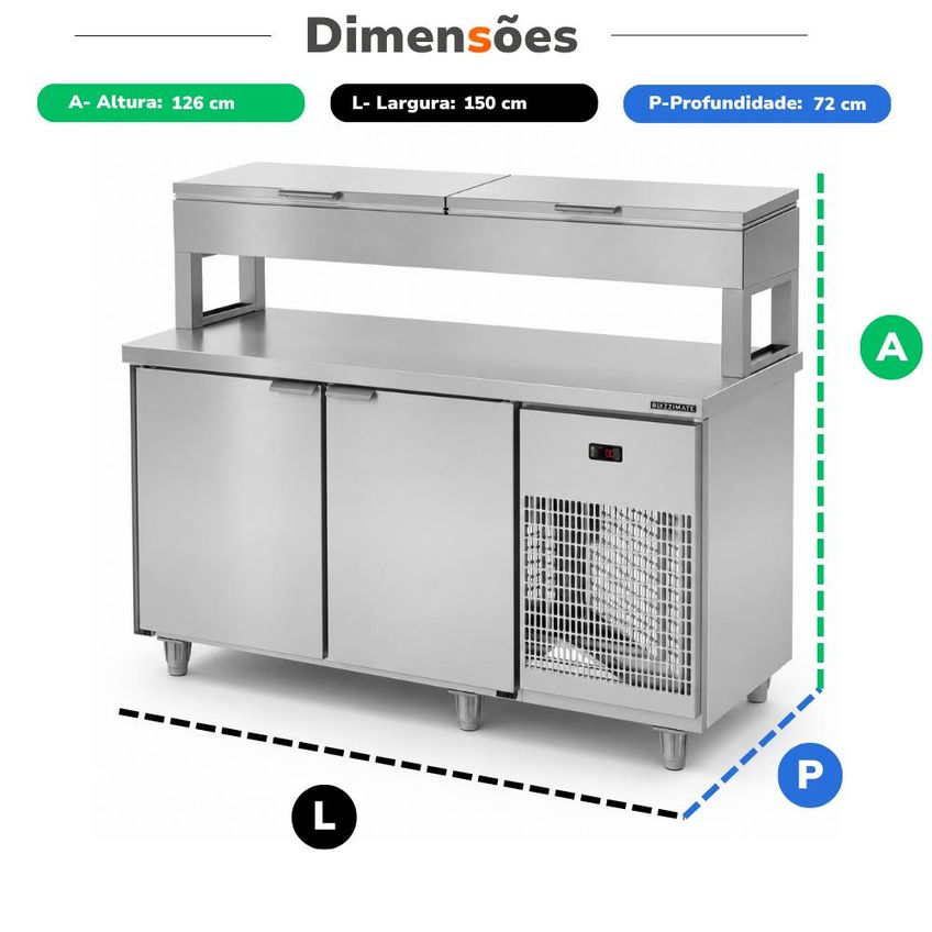 Balcão De Serviço Refrigerado Condimentador 150cm Com 5 Cubas De 1/2 Bsrc1500 220v Refrimate - imagem 5