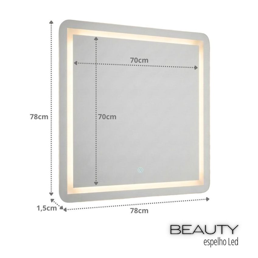 Espelho Quadrado Jateado 78 X 78 Com Led Para Penteadeira Quarto E Banheiro Com Touch 3 Cores - imagem 3
