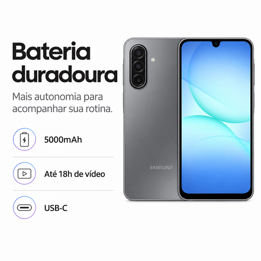 Samsung Galaxy A17 4G 256GB 8GB RAM Tela 6,7" Super AMOLED 90Hz Cinza – Caixa Slim - imagem 4