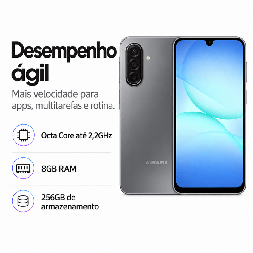 Samsung Galaxy A17 4G 256GB 8GB RAM Tela 6,7" Super AMOLED 90Hz Cinza – Caixa Slim - imagem 5