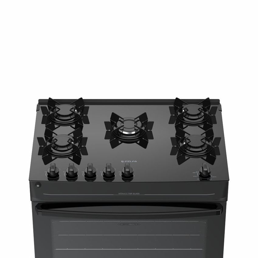 Fogão 5 Bocas Preto Com Mesa De Vidro Atlas Mônaco Top Glass Bivolt - imagem 3