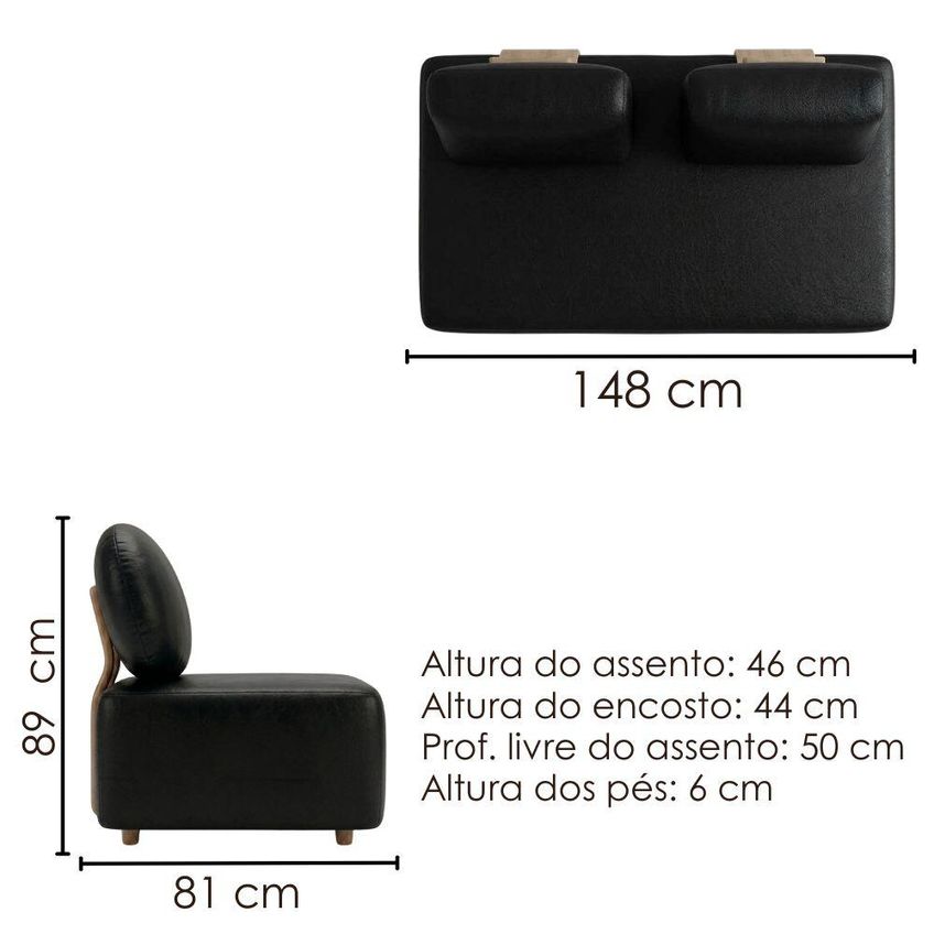 Sofá Modular 2 Lugares Block 148 Cm Pes Madeira Courino TCS 724 Moll - imagem 3
