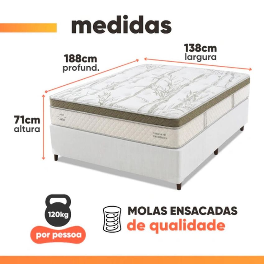 Cama Box Casal Molas Ensacadas Euro Pillow Charlot 138x188x71cm Herval - imagem 3