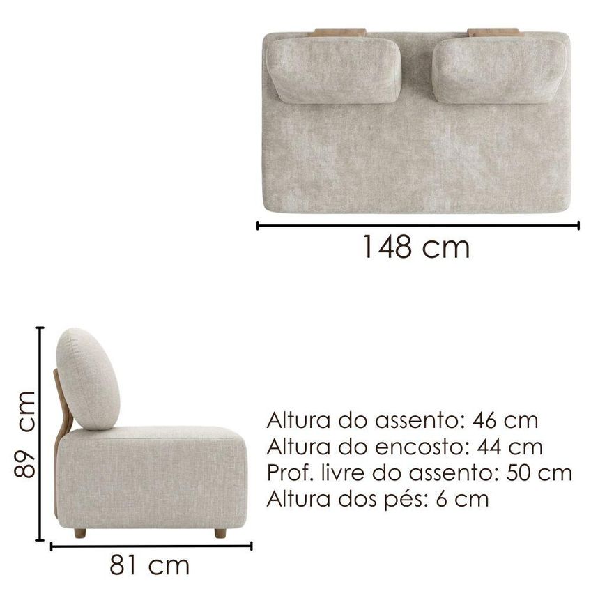 Sofá Modular 2 Lugares Block 148 Cm Pes Madeira Linho Tcs 701 Moll - imagem 3
