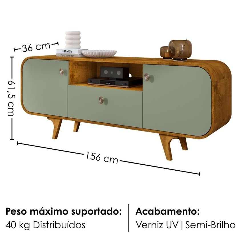 Rack Bancada TV 55 Pol 156 cm Noronha Naturalle Pistache Bechara - imagem 3