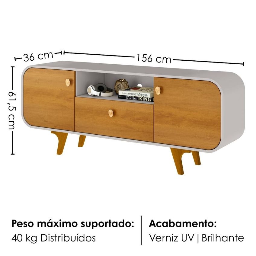 Rack Bancada TV 55 Pol 156 Cm Noronha Naturalle Off White Bechara - imagem 3