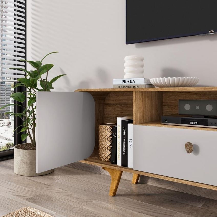 Rack Bancada TV 55 Pol 156 Cm Noronha Cinamomo Off White Bechara - imagem 4
