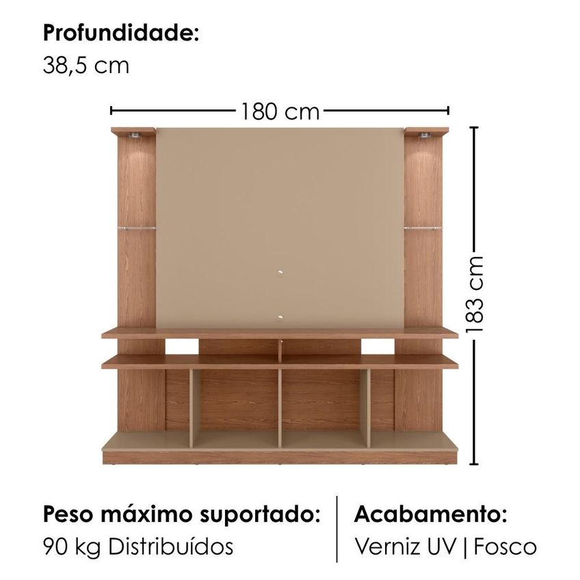 Estante Home TV 55 Pol Com LED 180 cm York Fendi Freijó Bechara - imagem 3
