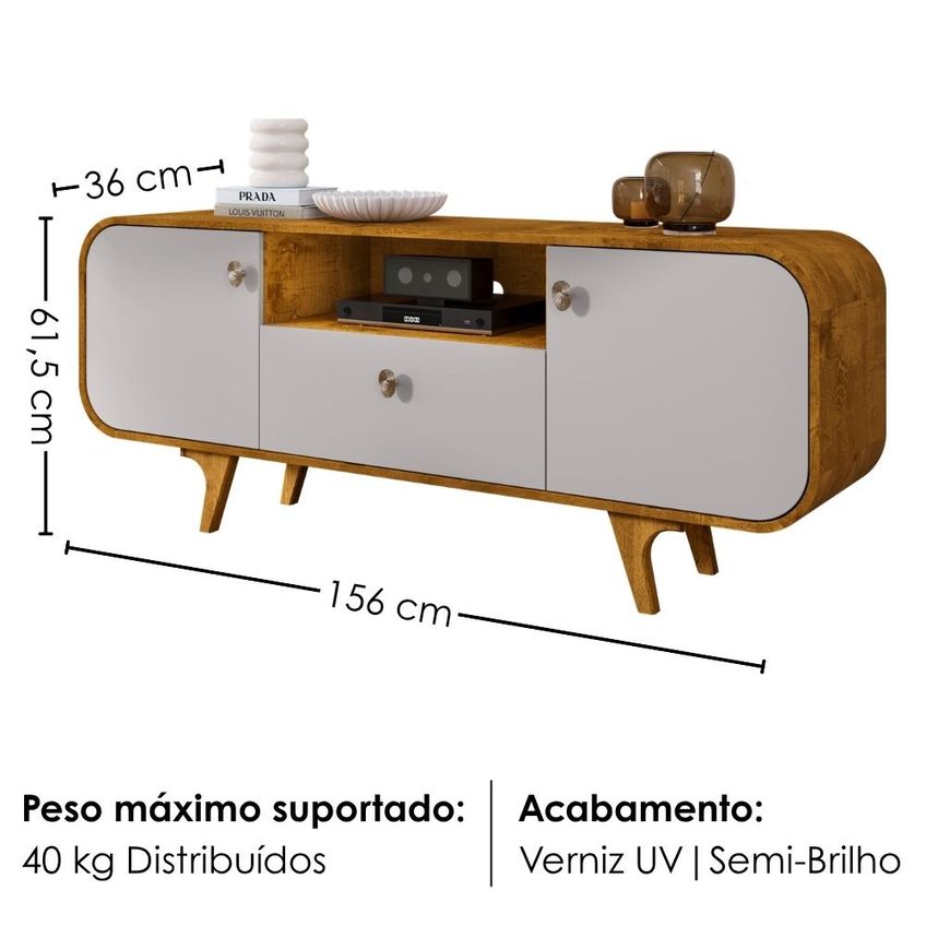 Rack Bancada TV 55 Pol 156 Cm Noronha Off White Naturalle Bechara - imagem 3