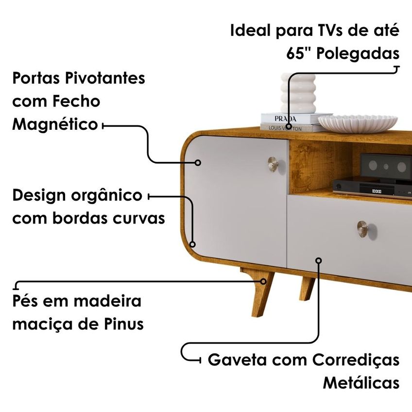 Rack Bancada TV 55 Pol 156 Cm Noronha Off White Naturalle Bechara - imagem 5