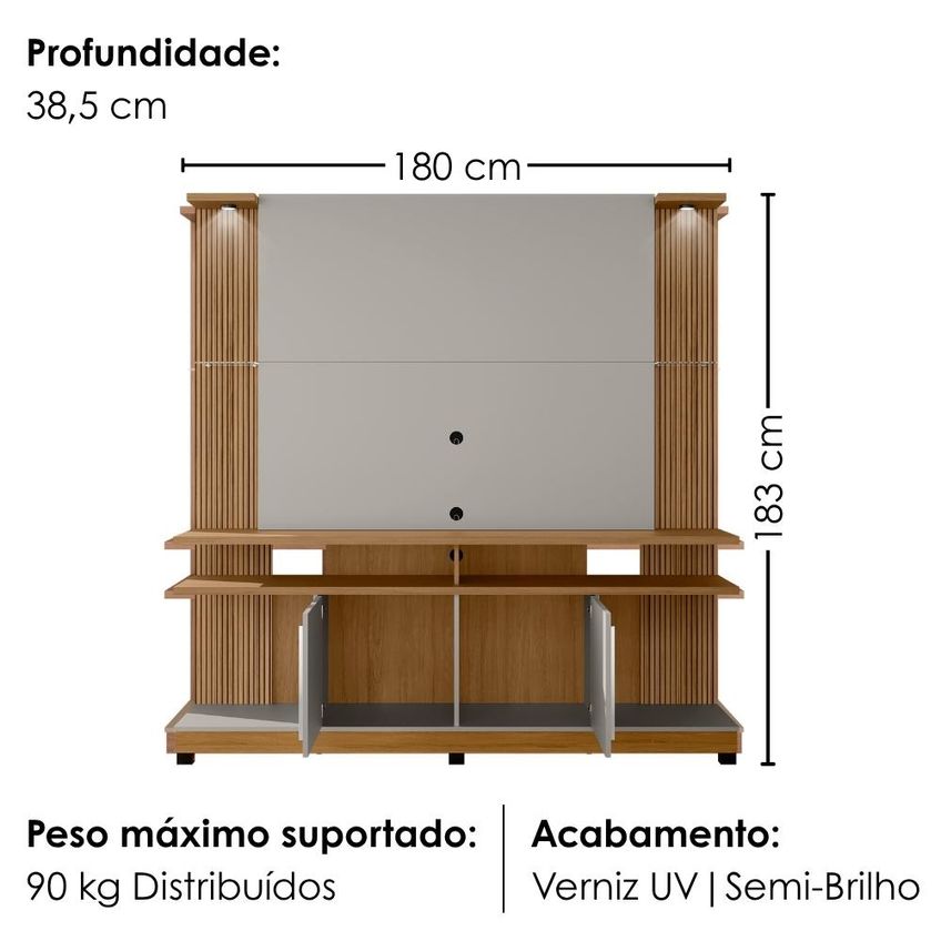 Estante Home TV 55 Pol Com LED 180 cm York Cinamomo Off White Bechara - imagem 3