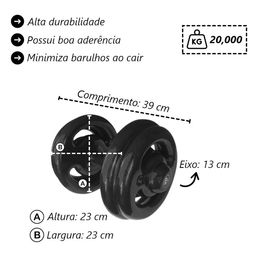 Kit Par Dumbbell Emborrachado Fitness Musculação Academia 20kg - imagem 3