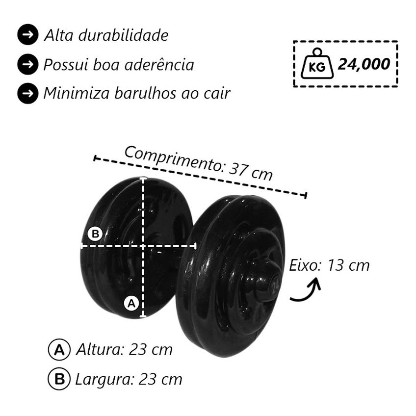 Kit Par Dumbbell Emborrachado Fitness Musculação Academia 24kg - imagem 3