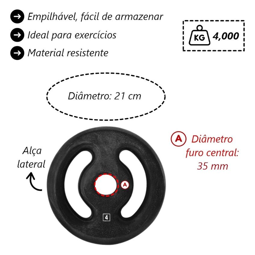 Kit De Anilhas Ferro Emborrachadas Musculação Academia 12kg - imagem 3