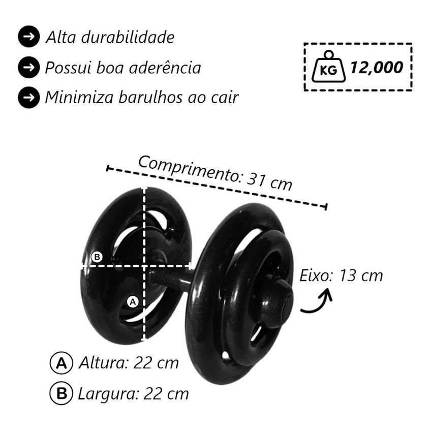 Kit Par Dumbbell Emborrachado Fitness Musculação Academia 12kg - imagem 3