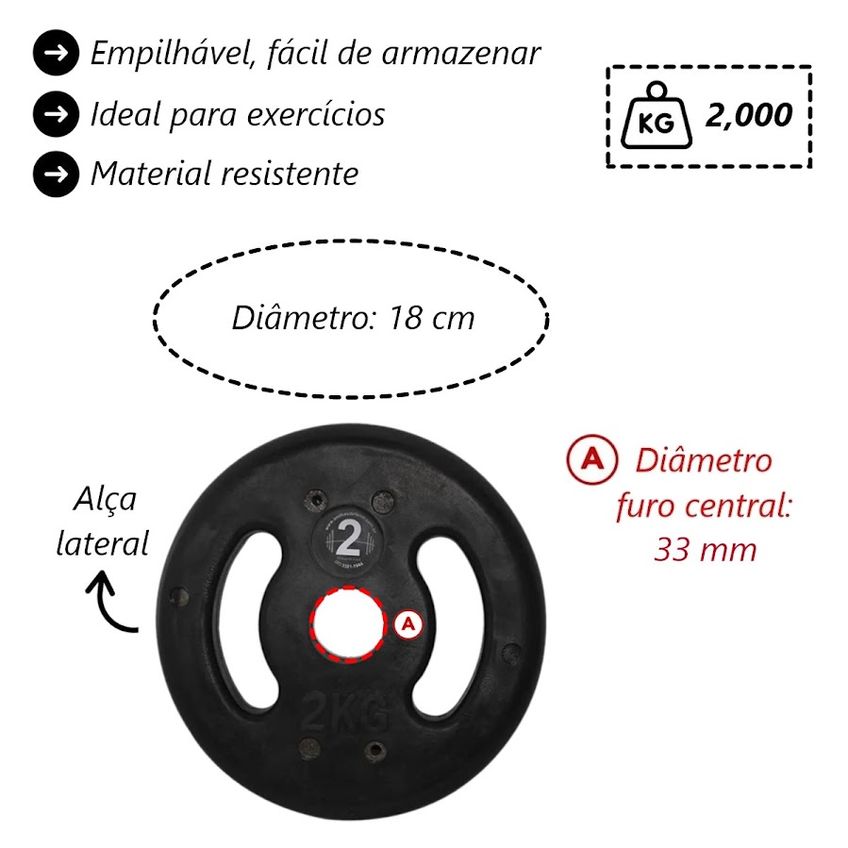 Kit Anilhas Inicial Ferro Injetada Musculação Academia 6kg - imagem 3