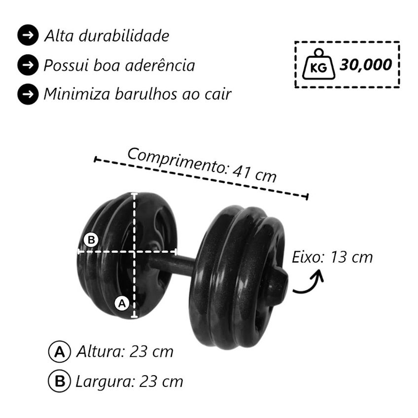 Kit Par Dumbbell Emborrachado Fitness Musculação Academia 30kg - imagem 3