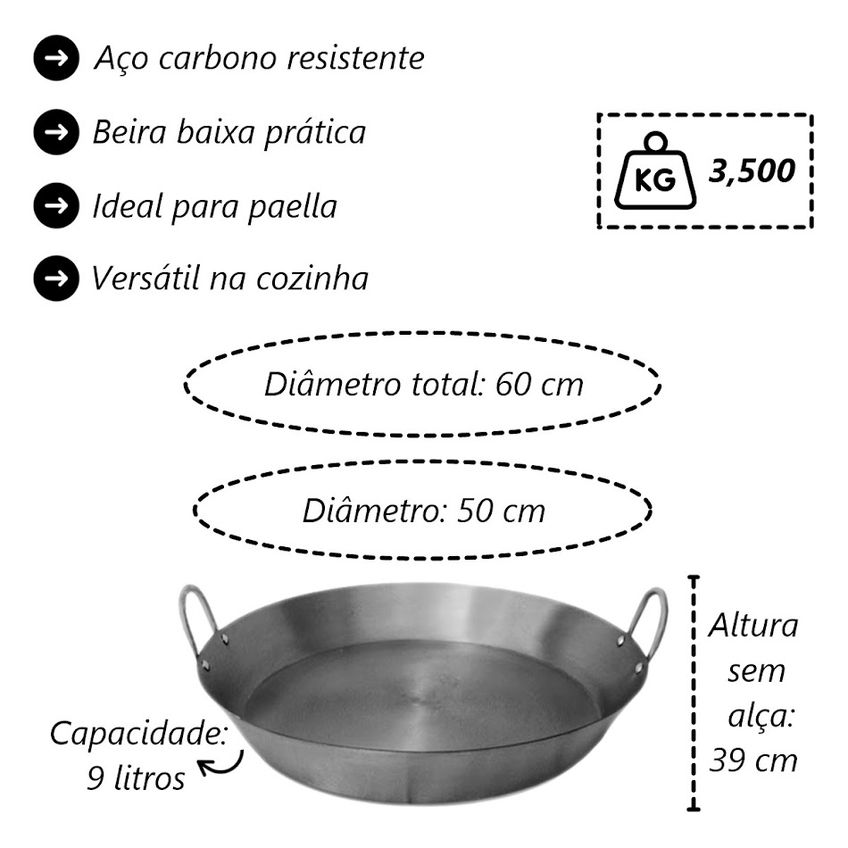 Kit De Cozinha Paella E Eventos Tacho De Aço Carbono 3 Peças - imagem 3