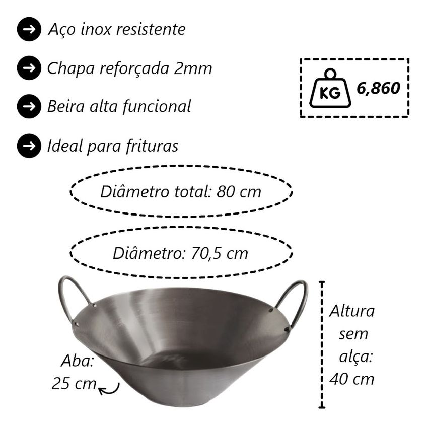 Kit Restaurante Grande Industrial Tacho De Aço Inox 3 Peças - imagem 4