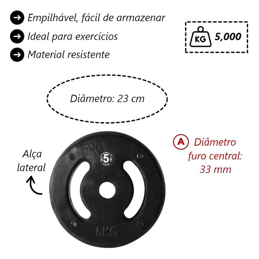 Kit De Barra Com Anilhas Fitness Musculação Academia 10kg - imagem 3
