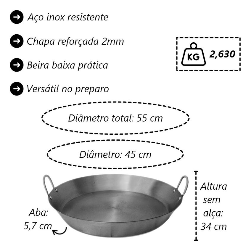 Kit Fritura Produção Cozinha Média Tacho De Aço Inox 45cm - imagem 2