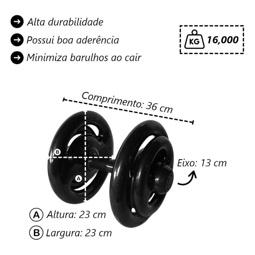 Kit Par Dumbbell Emborrachado Fitness Musculação Academia 16kg - imagem 3