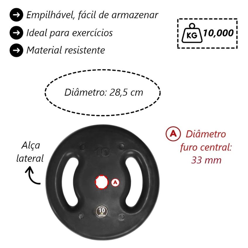 Kit Força Treino Anilhas Injetada Musculação Academia 30kg - imagem 3