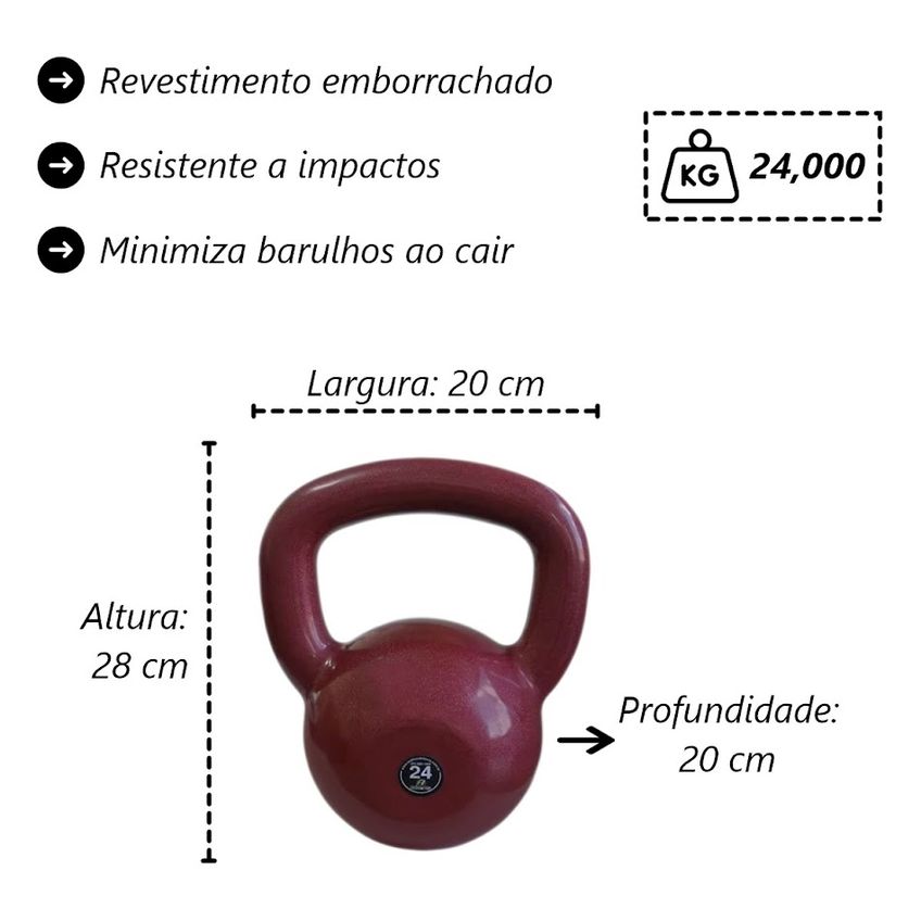 Kit Kettlebell Profissional Fitness Musculação Academia 44kg - imagem 3