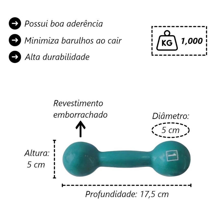 Kit Halteres De Ferro Pintado E Emborrachado Academia 4kg - imagem 3