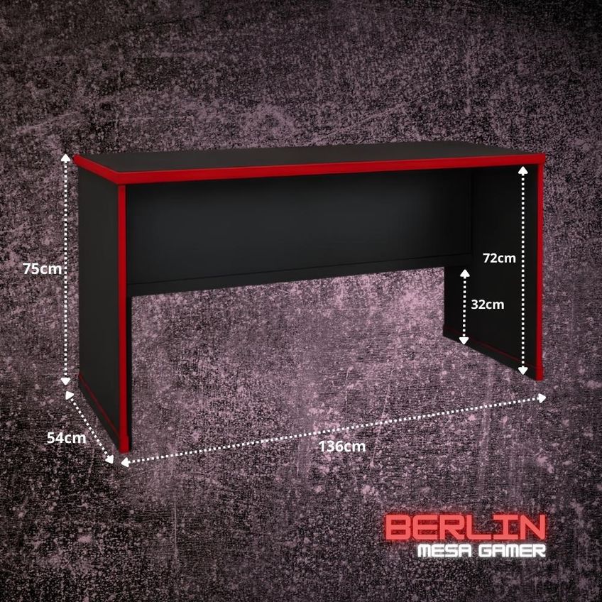 Mesa Gamer Escrivaninha Para Computador PC 136 cm Home Office Estudo Setup Gamer - Preto e Vermelho - imagem 4