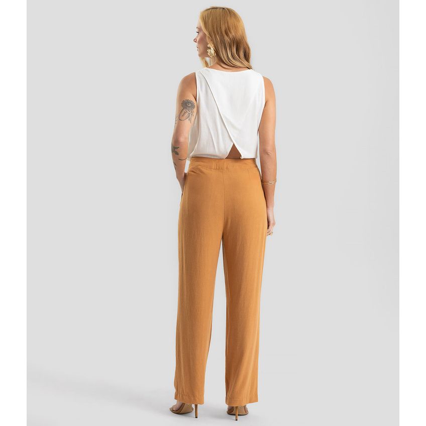 Calça Feminina Tecido Linho Strong Dianna Marrom PP - imagem 3